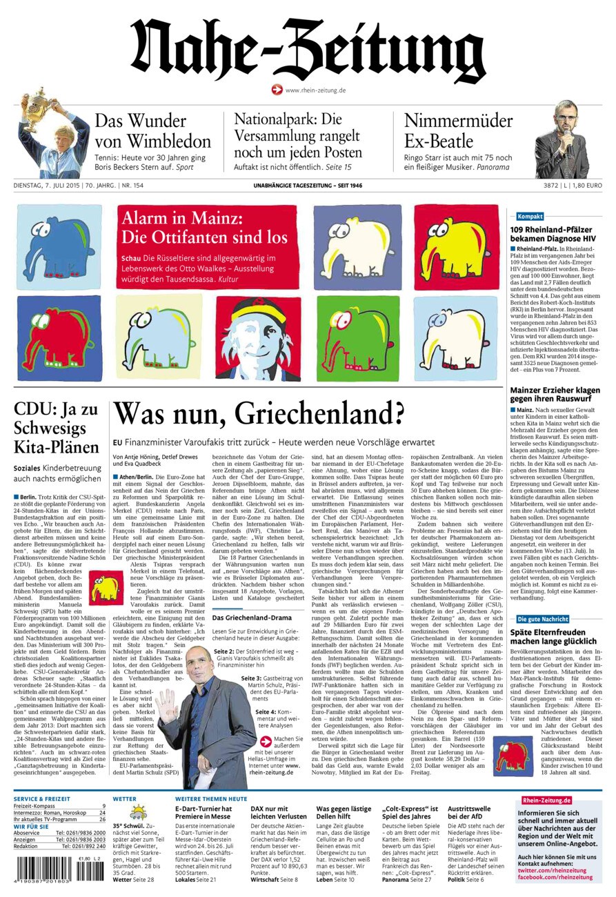 Nahe-Zeitung vom Dienstag, 07.07.2015