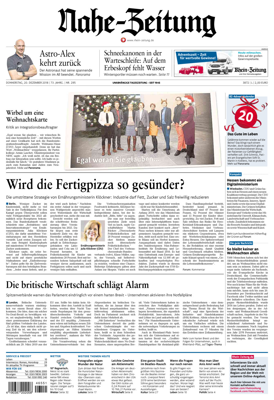 Nahe-Zeitung vom Donnerstag, 20.12.2018