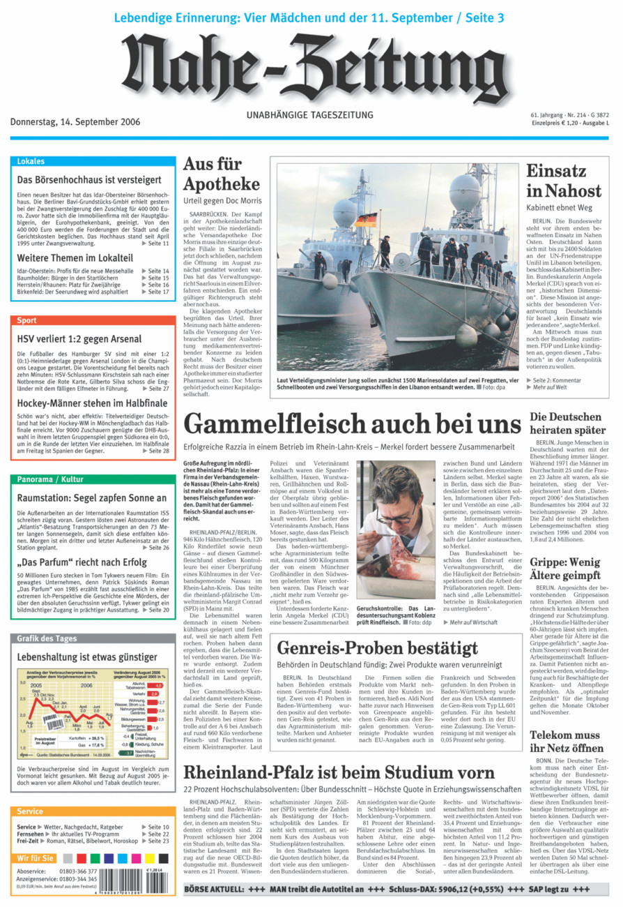 Nahe-Zeitung vom Donnerstag, 14.09.2006