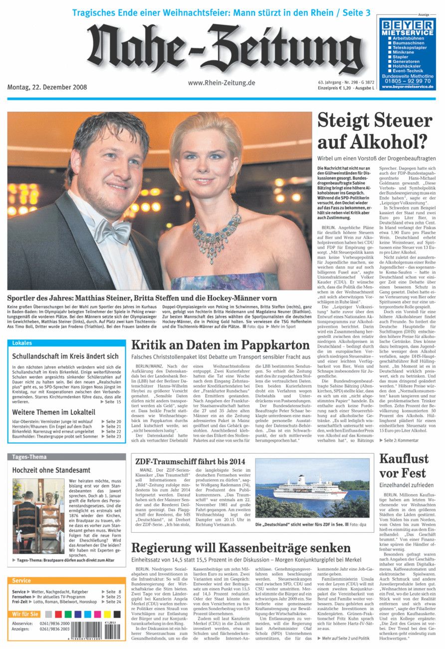 Nahe-Zeitung vom Montag, 22.12.2008