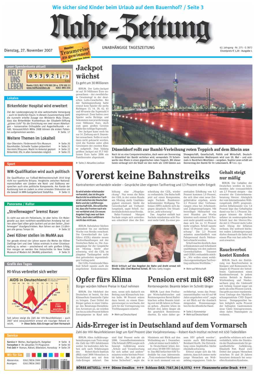 Nahe-Zeitung vom Dienstag, 27.11.2007