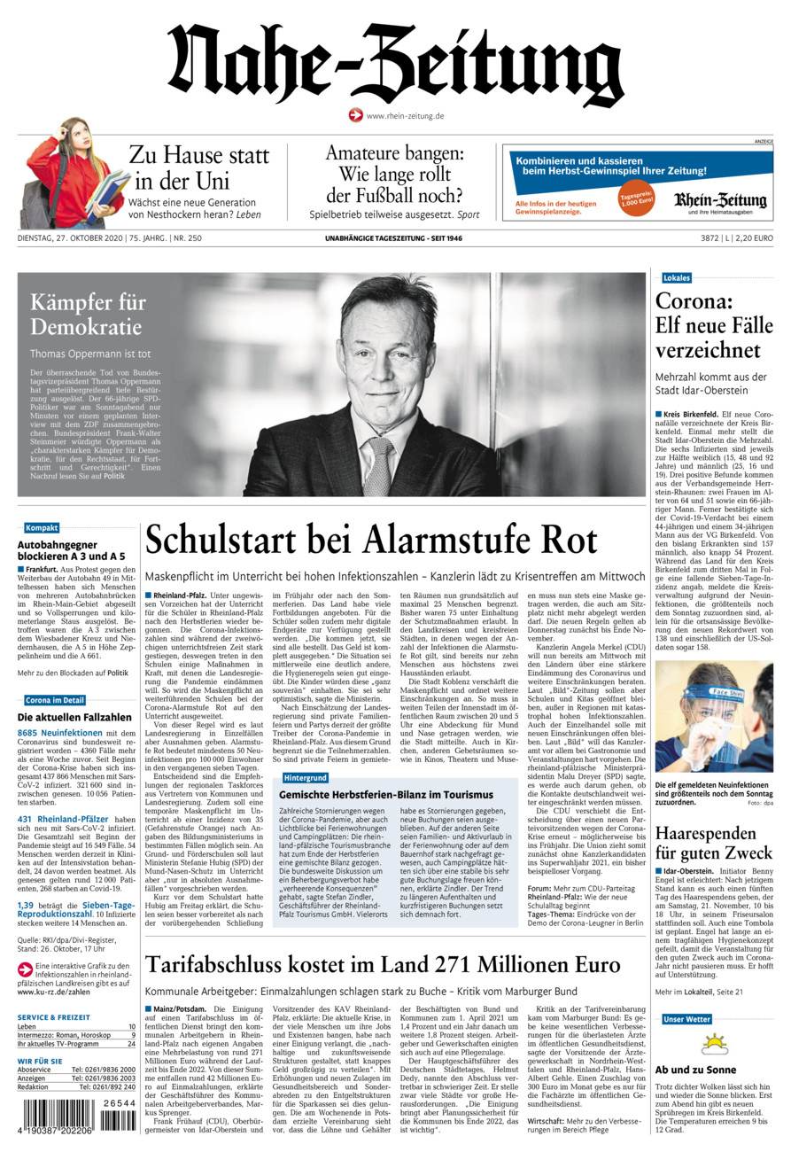Nahe-Zeitung vom Dienstag, 27.10.2020