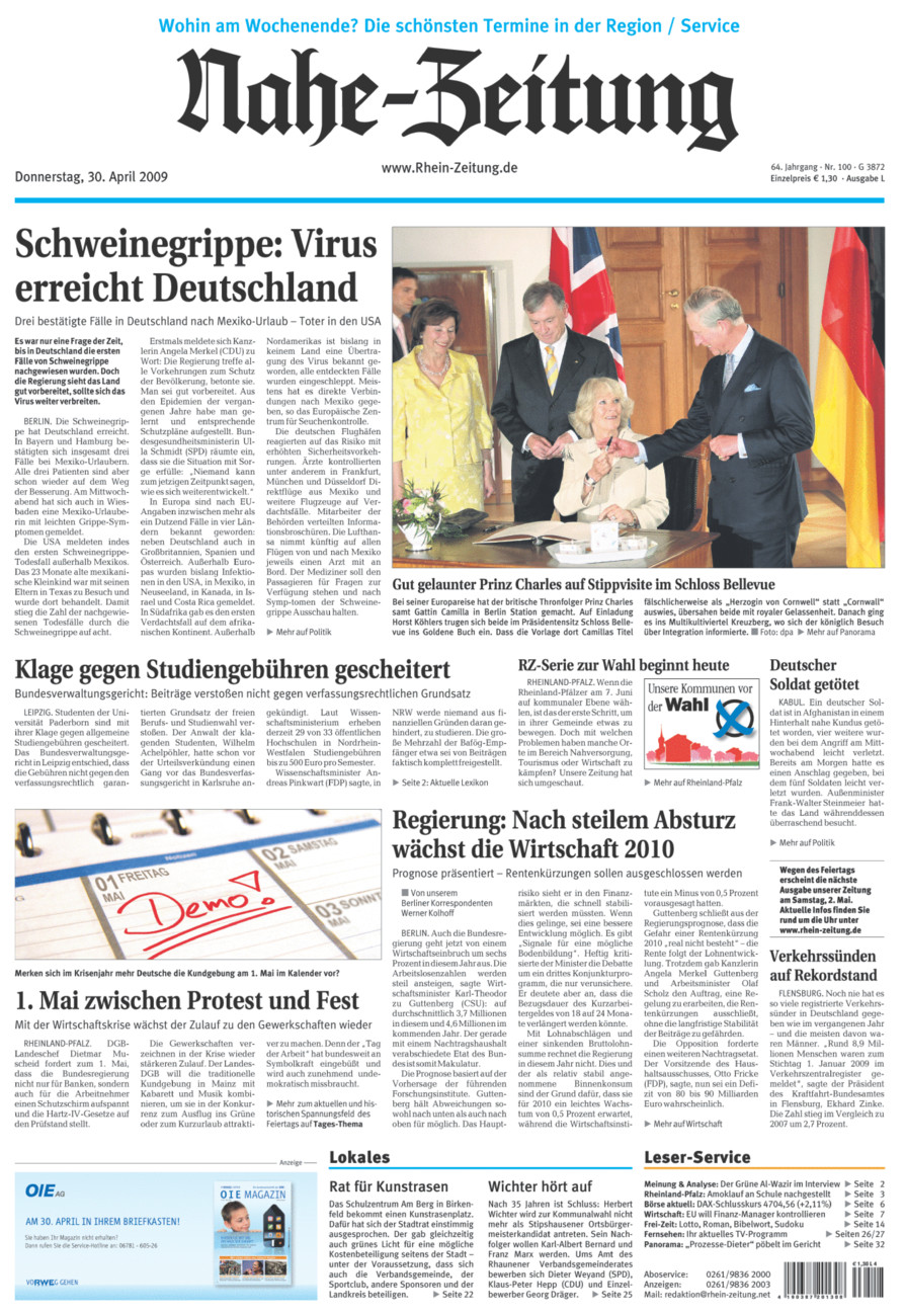 Nahe-Zeitung vom Donnerstag, 30.04.2009