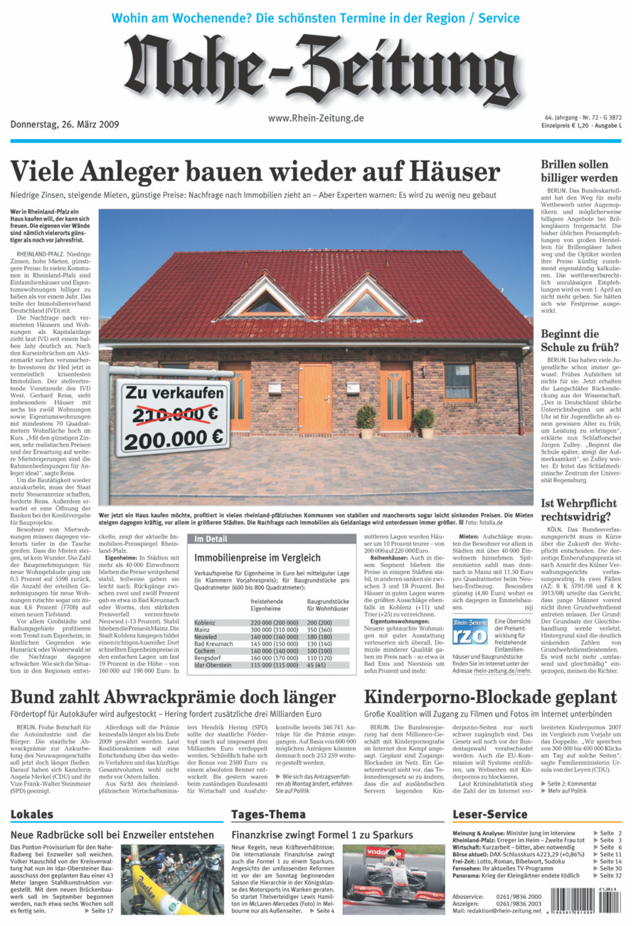 Nahe-Zeitung vom Donnerstag, 26.03.2009