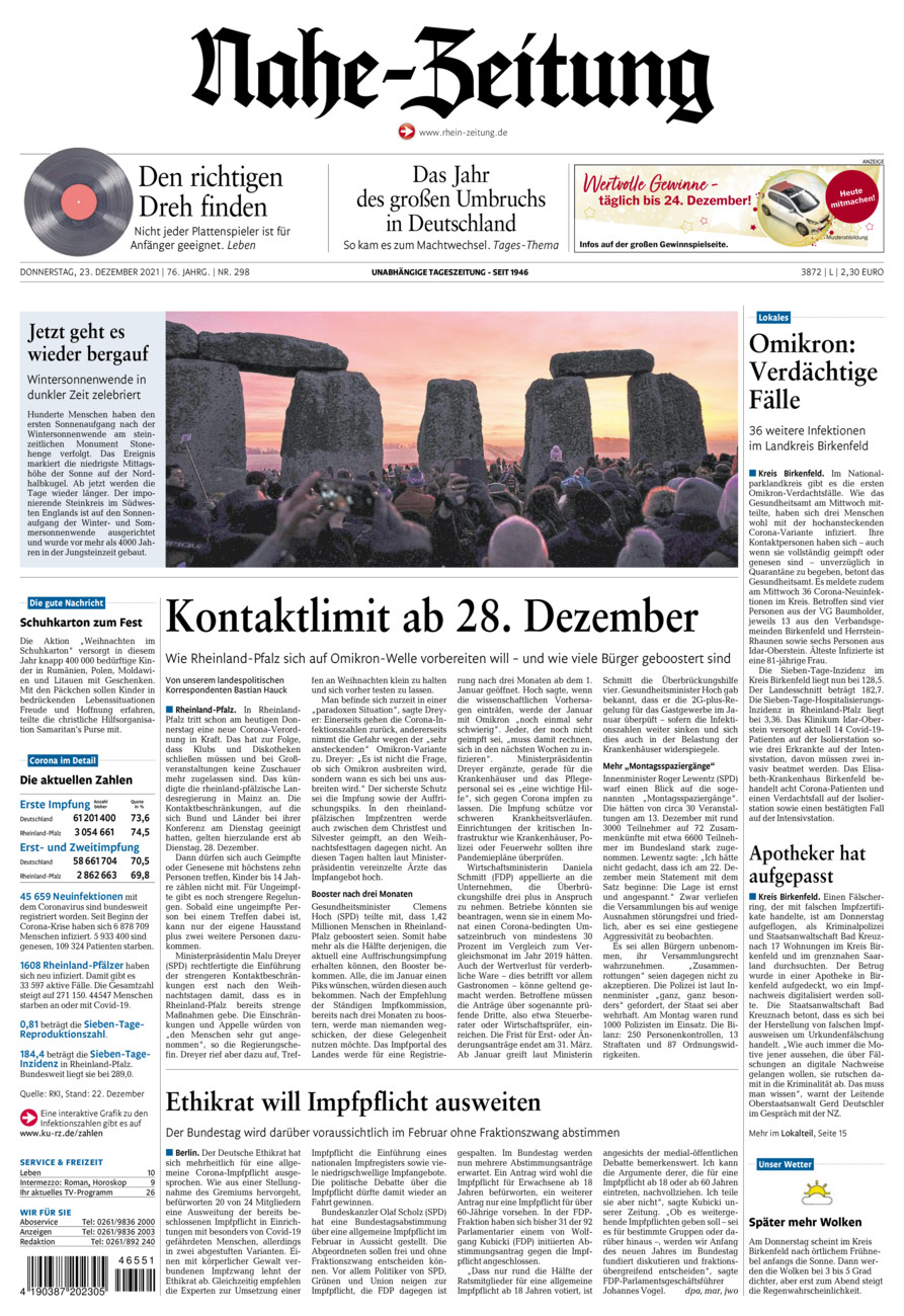 Nahe-Zeitung vom Donnerstag, 23.12.2021