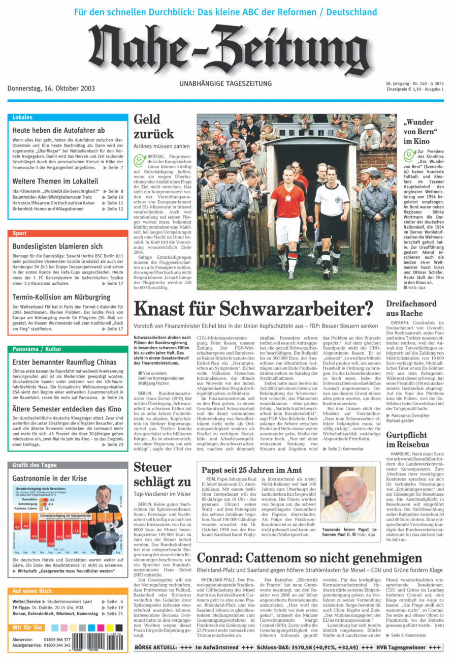 Nahe-Zeitung vom Donnerstag, 16.10.2003