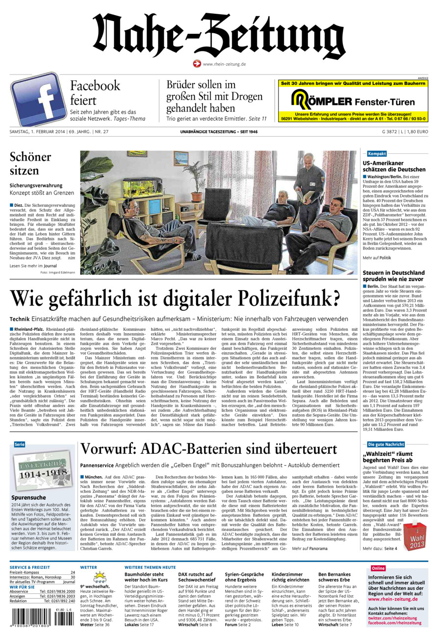 Nahe-Zeitung vom Samstag, 01.02.2014