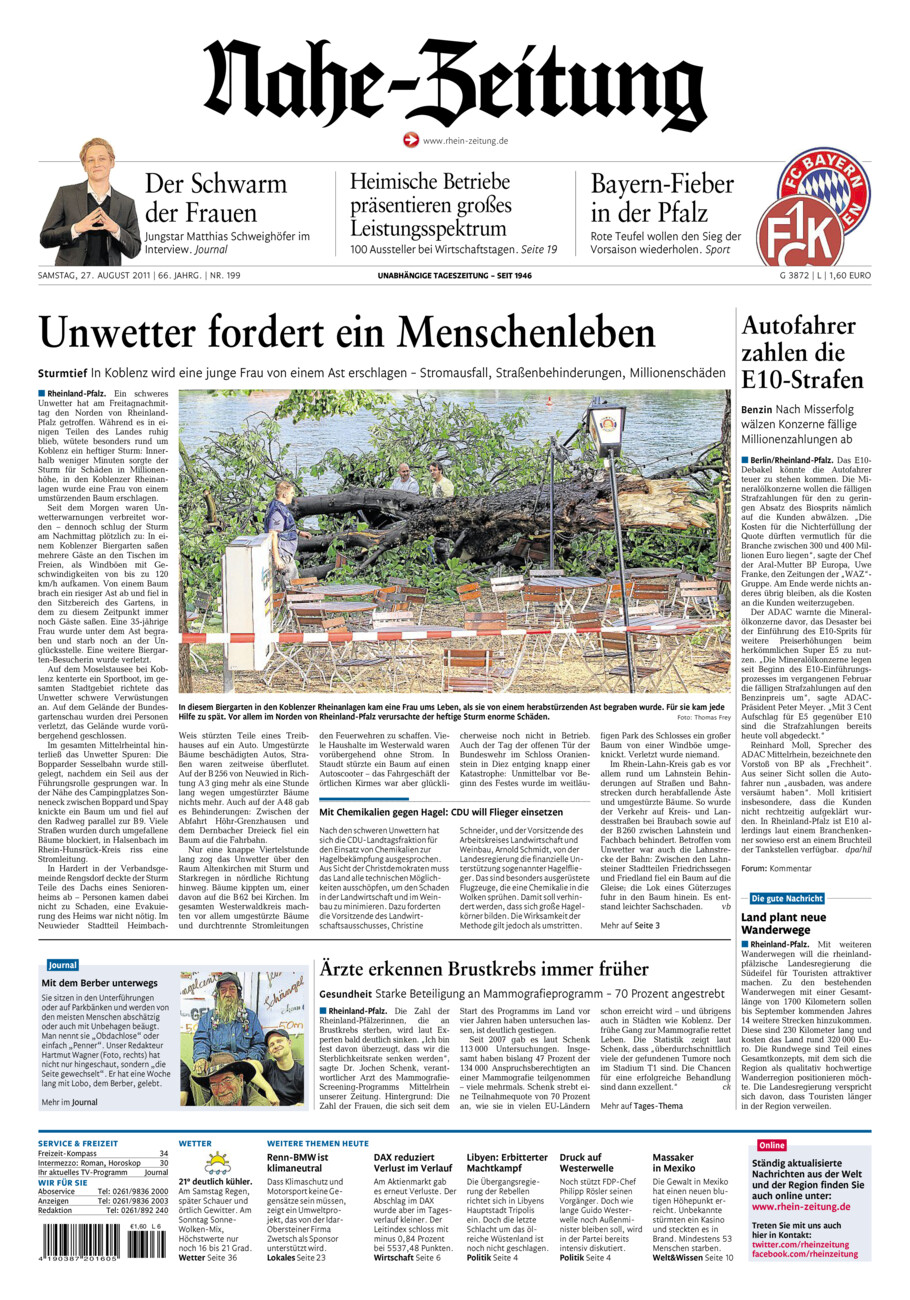 Nahe-Zeitung vom Samstag, 27.08.2011