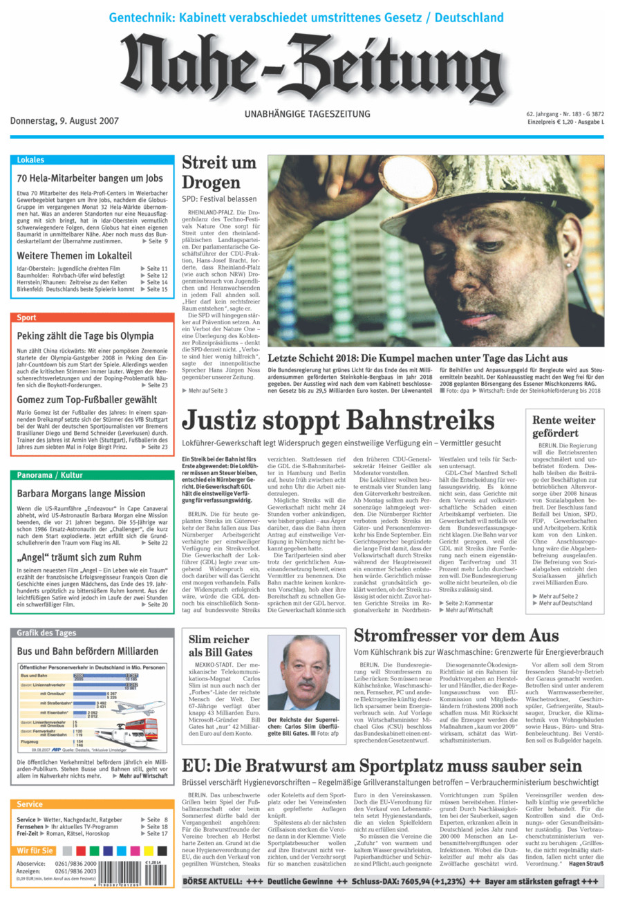 Nahe-Zeitung vom Donnerstag, 09.08.2007