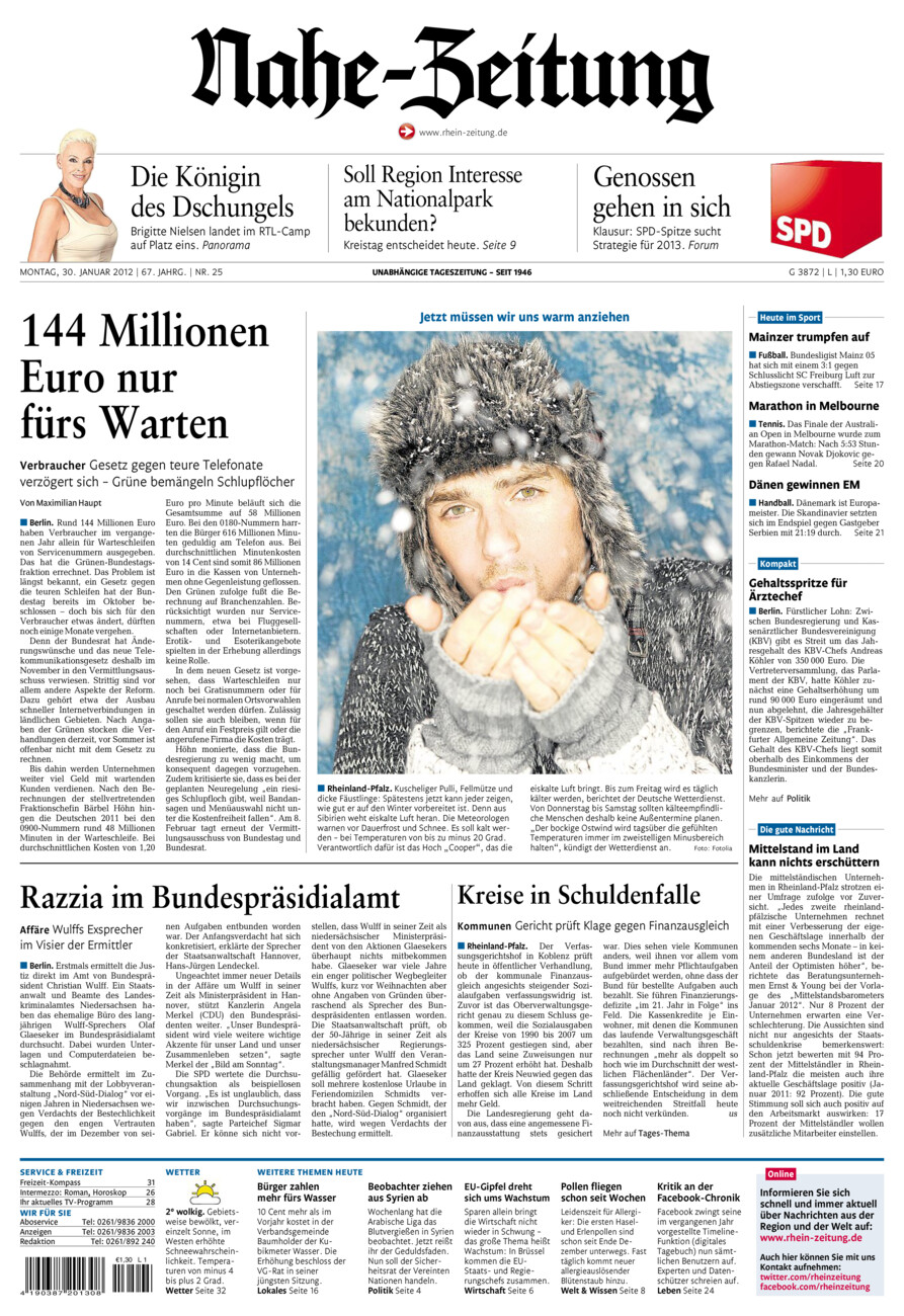 Nahe-Zeitung vom Montag, 30.01.2012