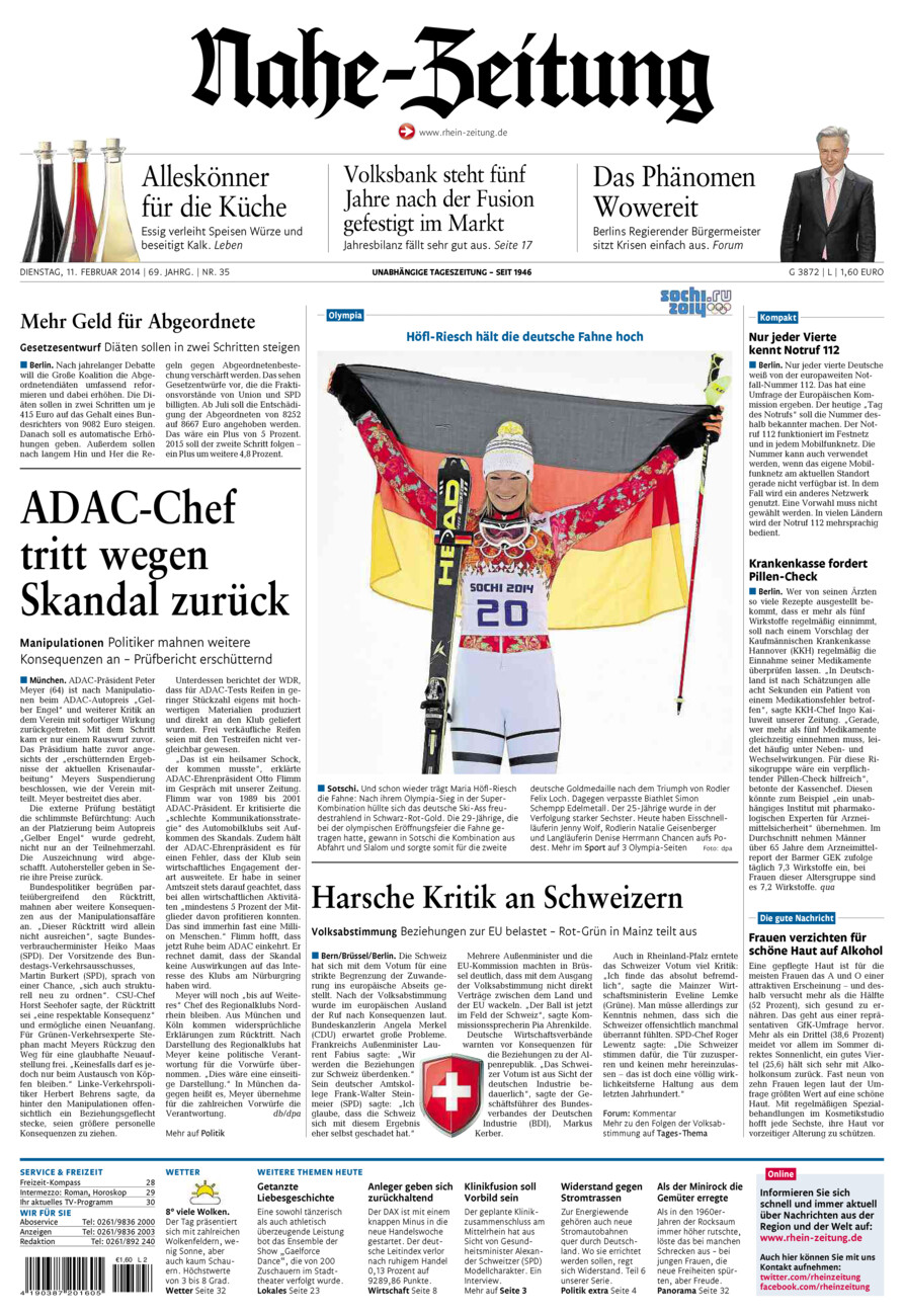 Nahe-Zeitung vom Dienstag, 11.02.2014