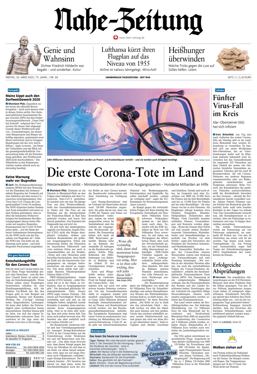 Nahe-Zeitung vom Freitag, 20.03.2020