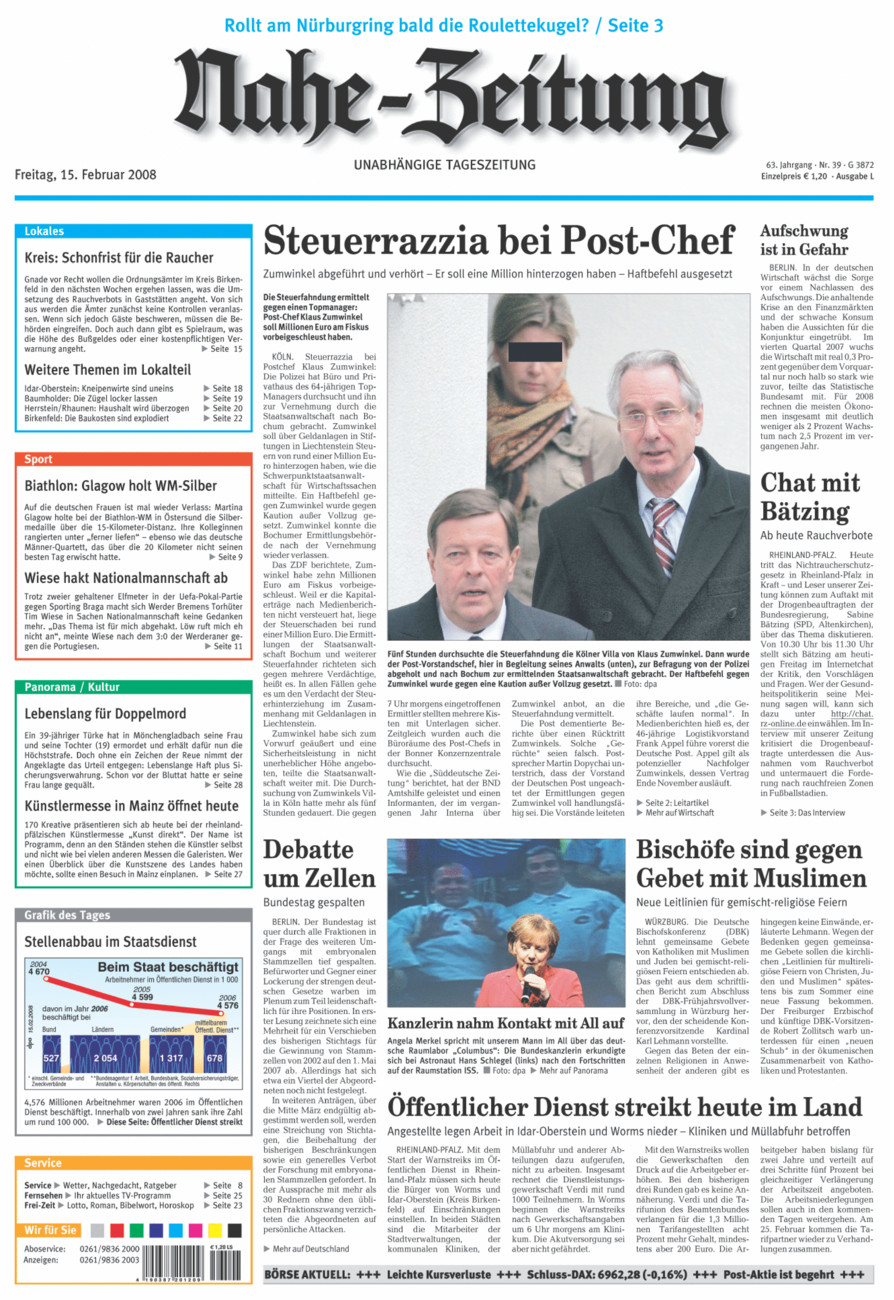 Nahe-Zeitung vom Freitag, 15.02.2008