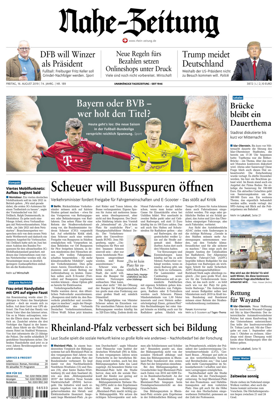 Nahe-Zeitung vom Freitag, 16.08.2019