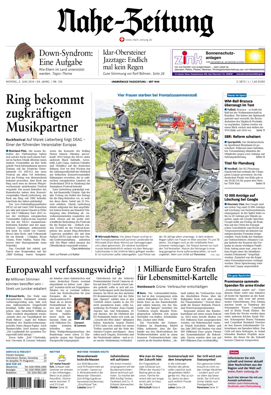 Nahe-Zeitung vom Montag, 02.06.2014