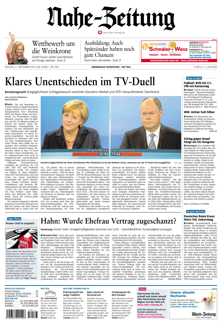 Nahe-Zeitung vom Montag, 02.09.2013