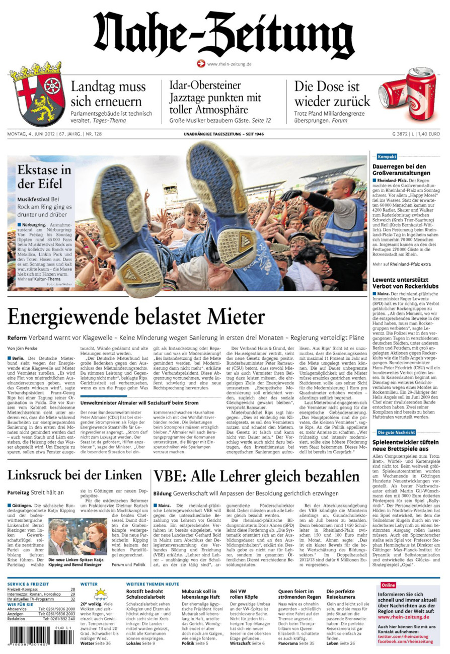Nahe-Zeitung vom Montag, 04.06.2012