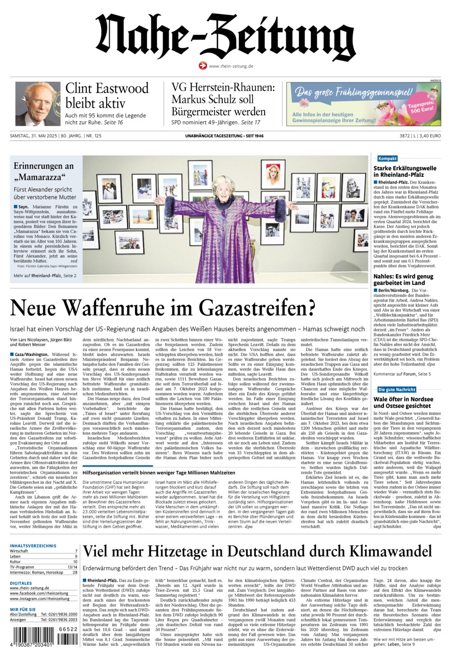 Nahe-Zeitung vom Samstag, 31.05.2025