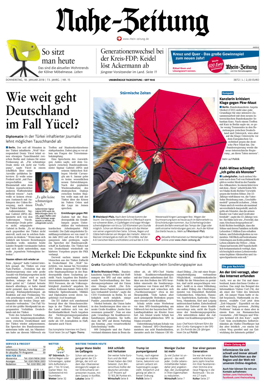 Nahe-Zeitung vom Donnerstag, 18.01.2018