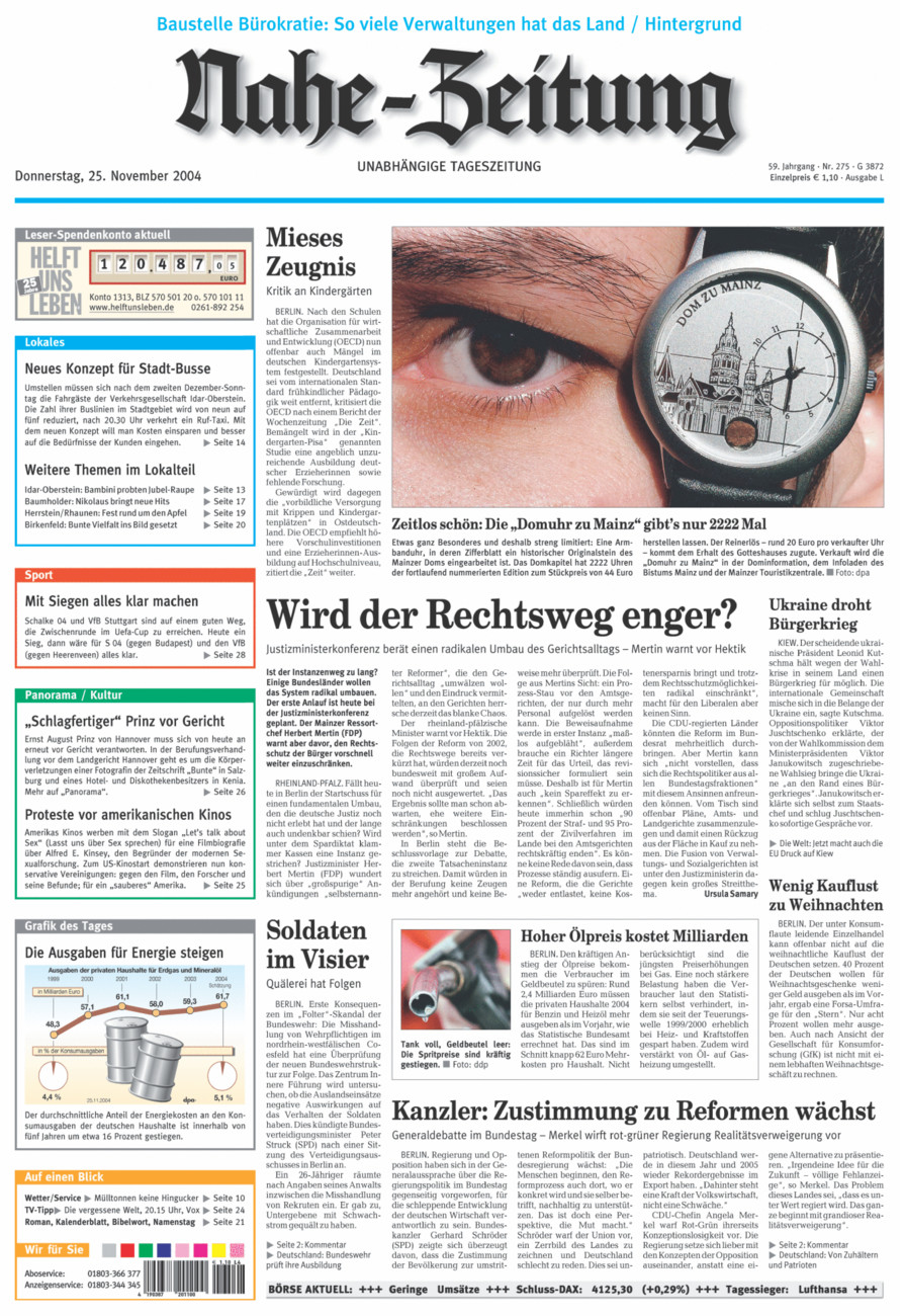 Nahe-Zeitung vom Donnerstag, 25.11.2004