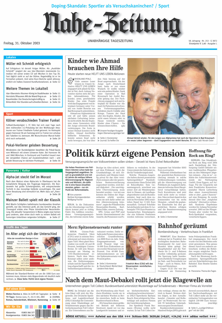 Nahe-Zeitung vom Freitag, 31.10.2003