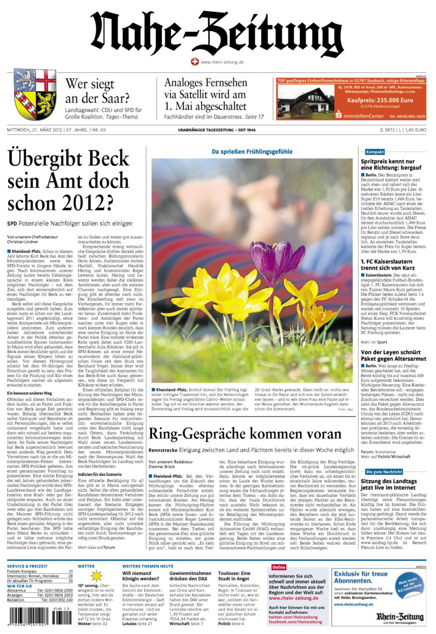 Nahe-Zeitung vom Mittwoch, 21.03.2012