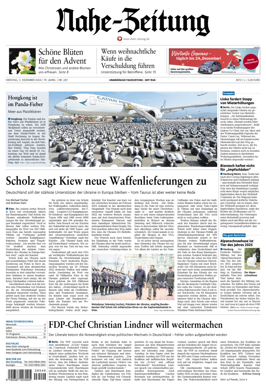 Nahe-Zeitung vom Dienstag, 03.12.2024