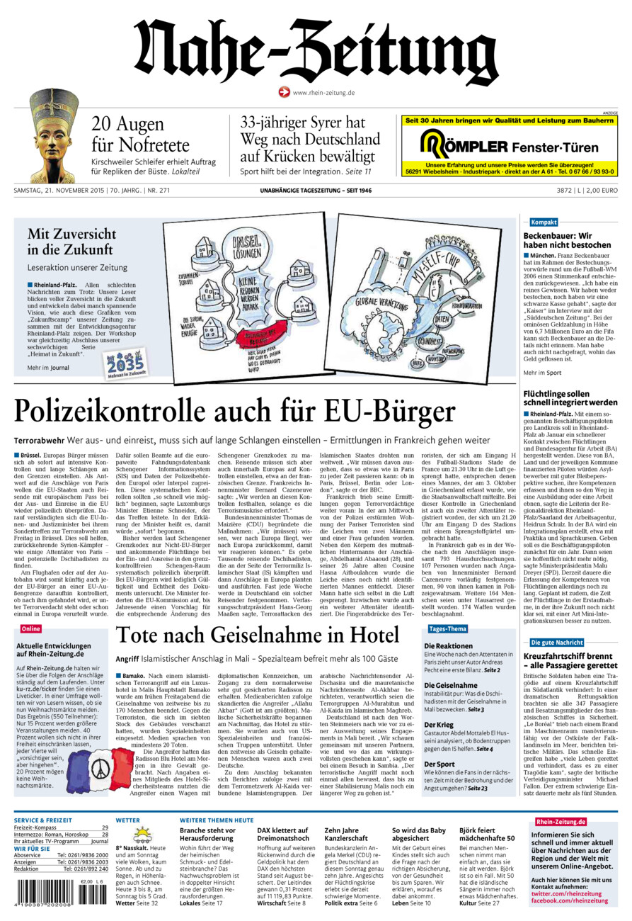 Nahe-Zeitung vom Samstag, 21.11.2015