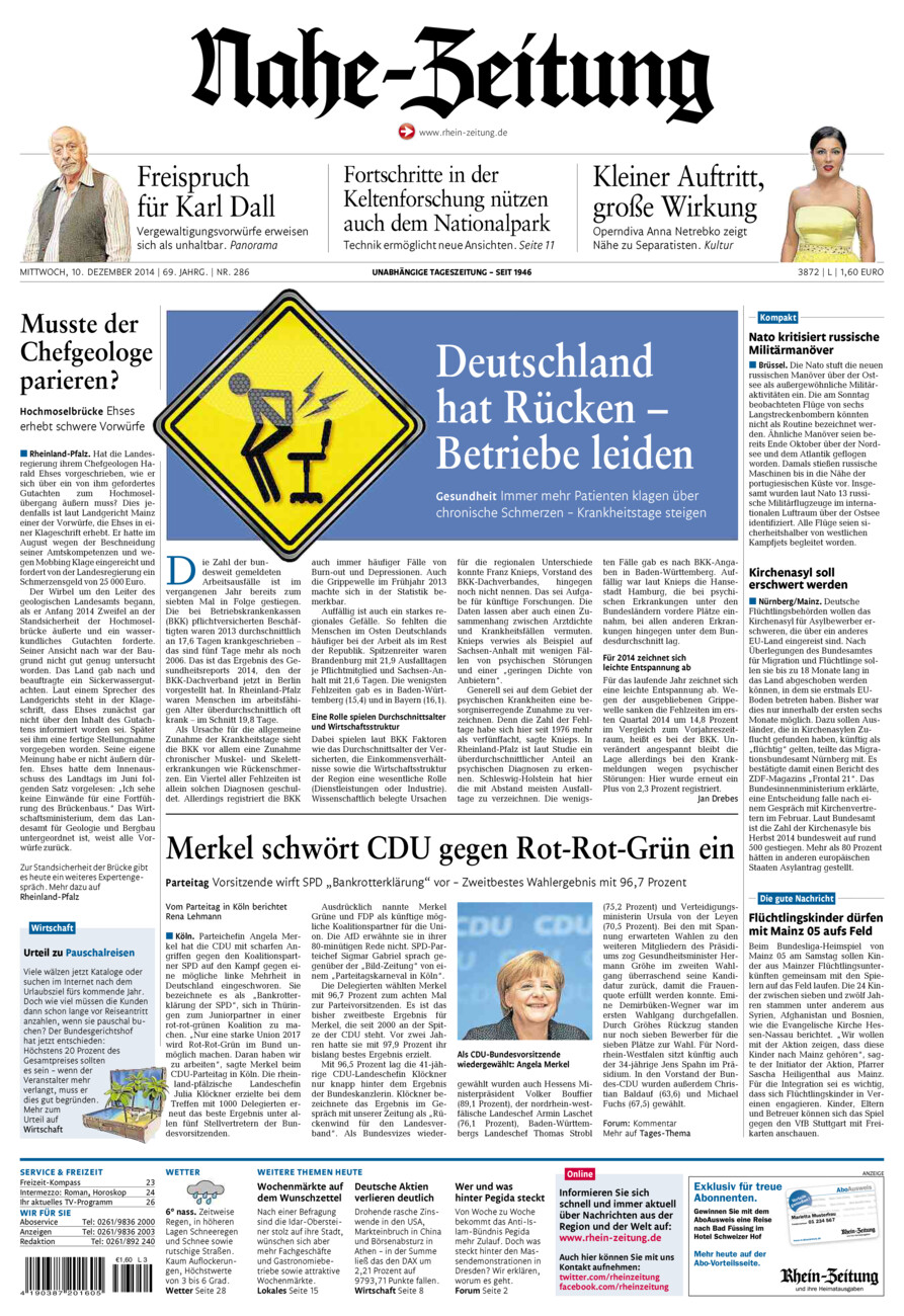 Nahe-Zeitung vom Mittwoch, 10.12.2014