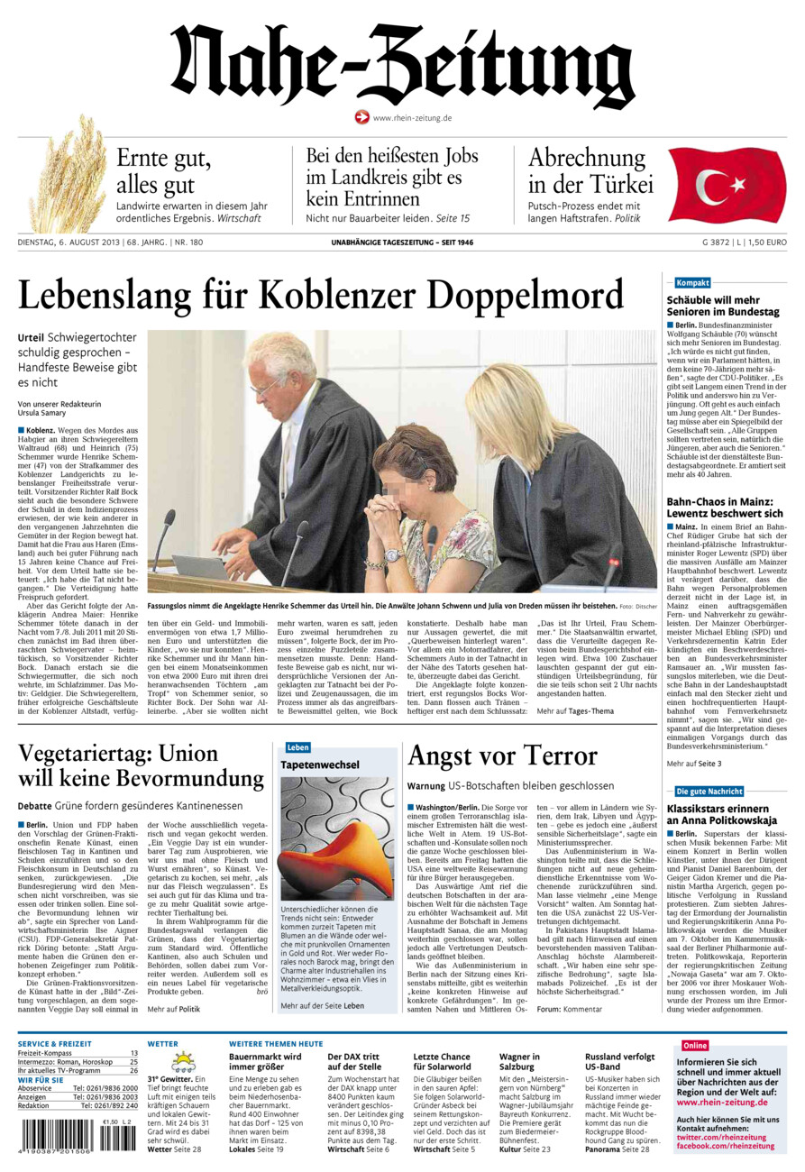 Nahe-Zeitung vom Dienstag, 06.08.2013