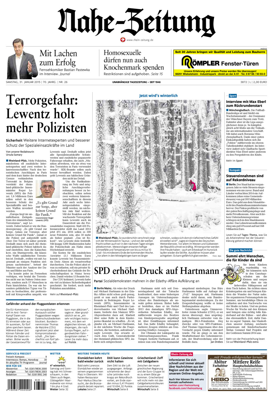 Nahe-Zeitung vom Samstag, 31.01.2015