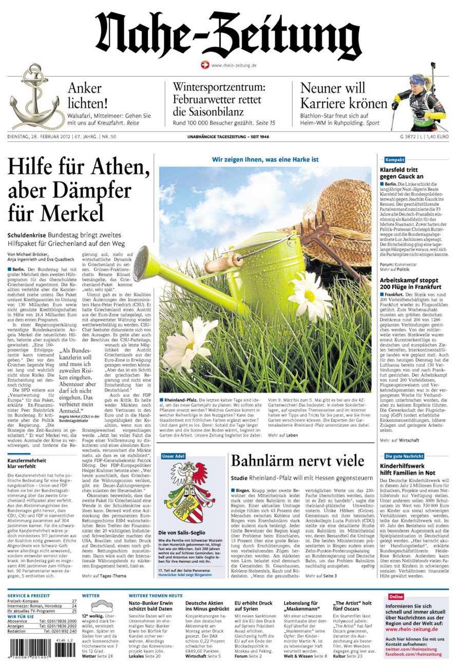 Nahe-Zeitung vom Dienstag, 28.02.2012