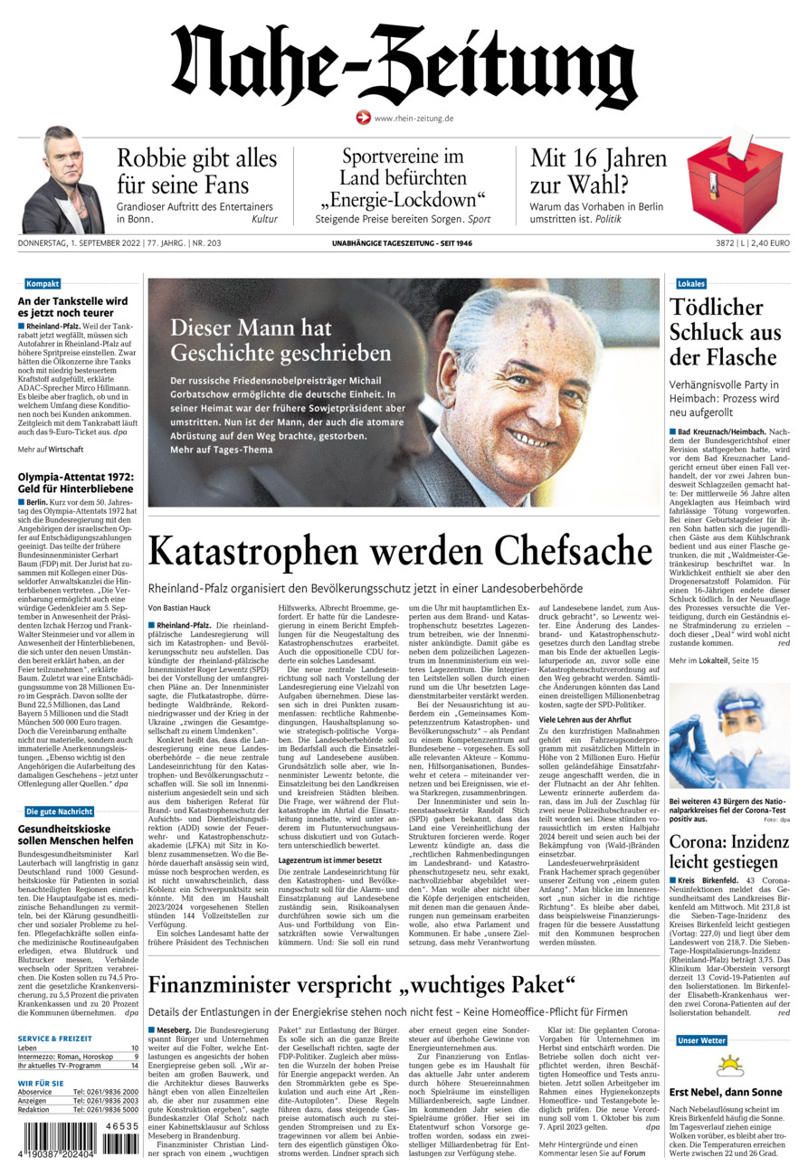 Nahe-Zeitung vom Donnerstag, 01.09.2022