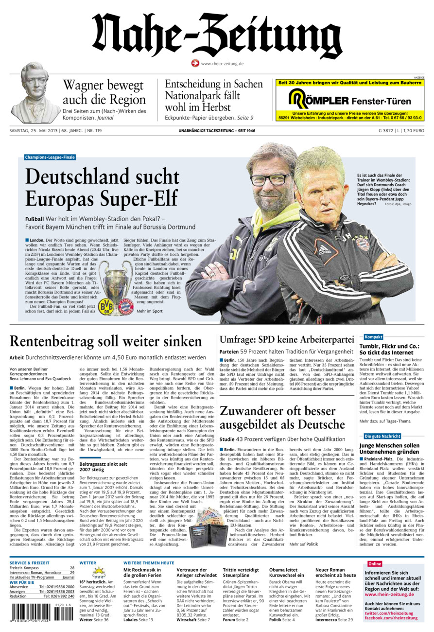 Nahe-Zeitung vom Samstag, 25.05.2013