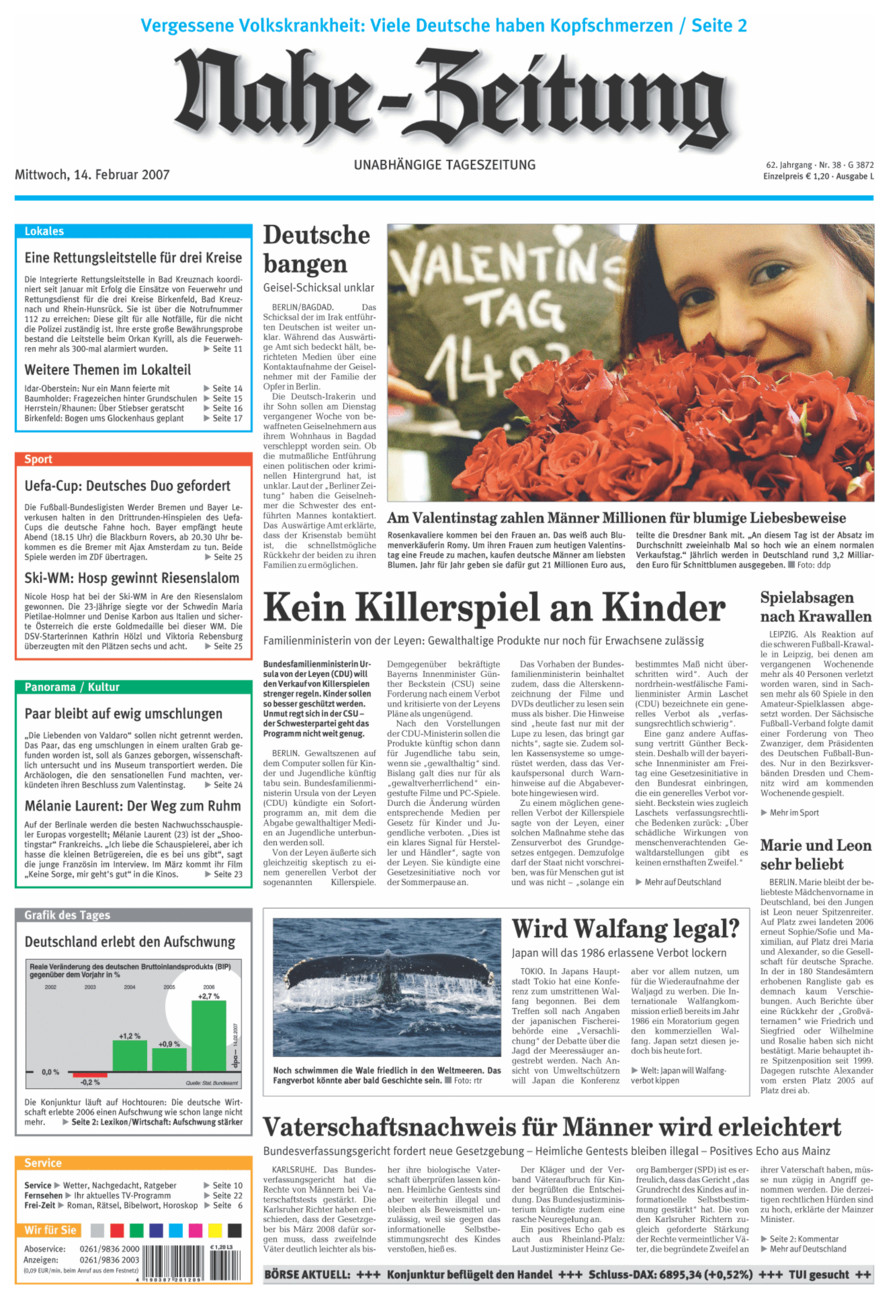 Nahe-Zeitung vom Mittwoch, 14.02.2007