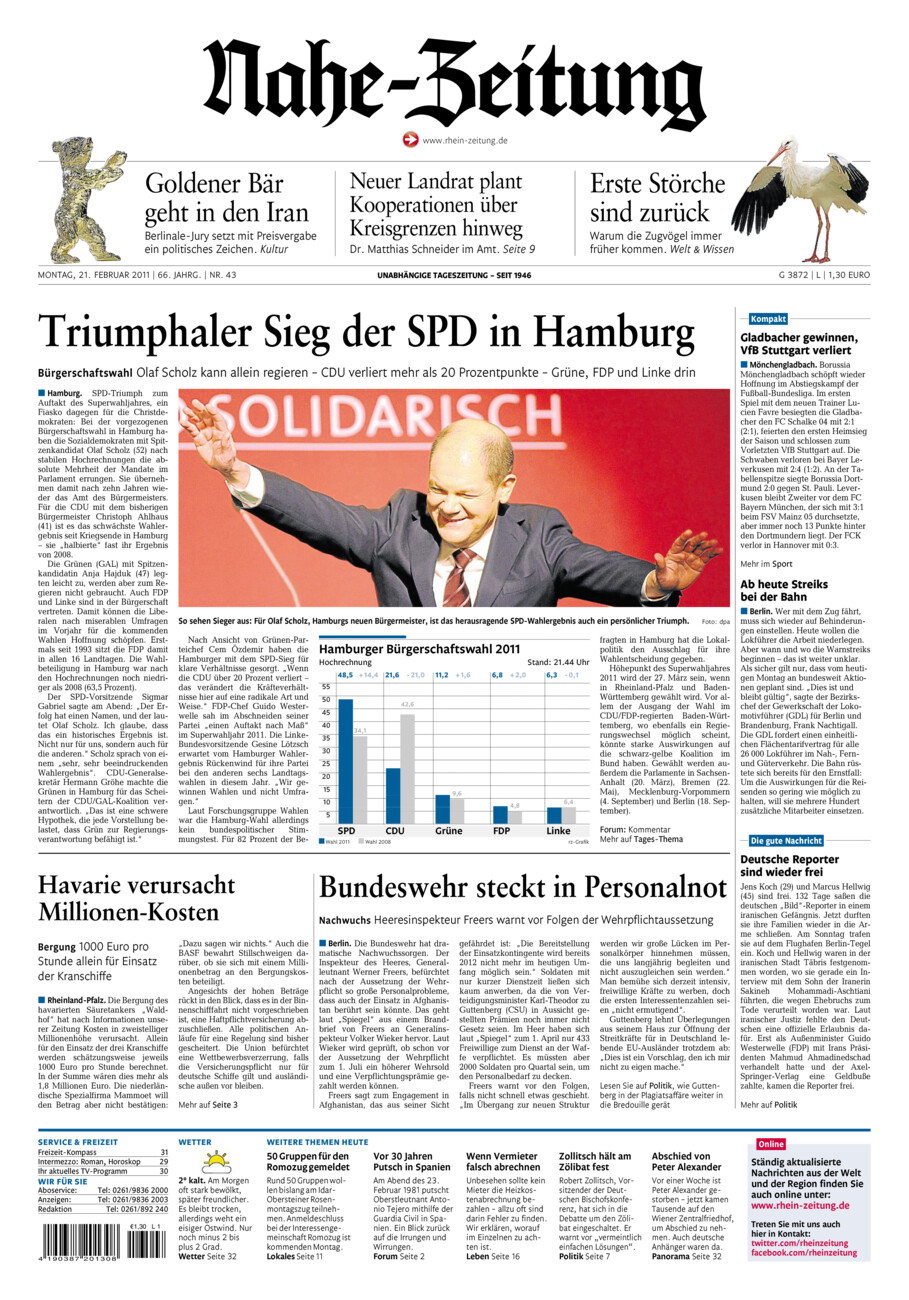 Nahe-Zeitung vom Montag, 21.02.2011