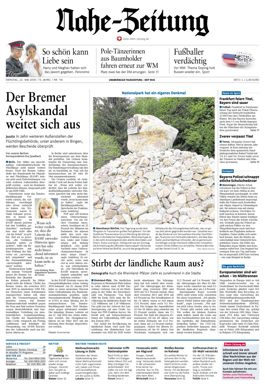 Nahe-Zeitung vom Dienstag, 22.05.2018
