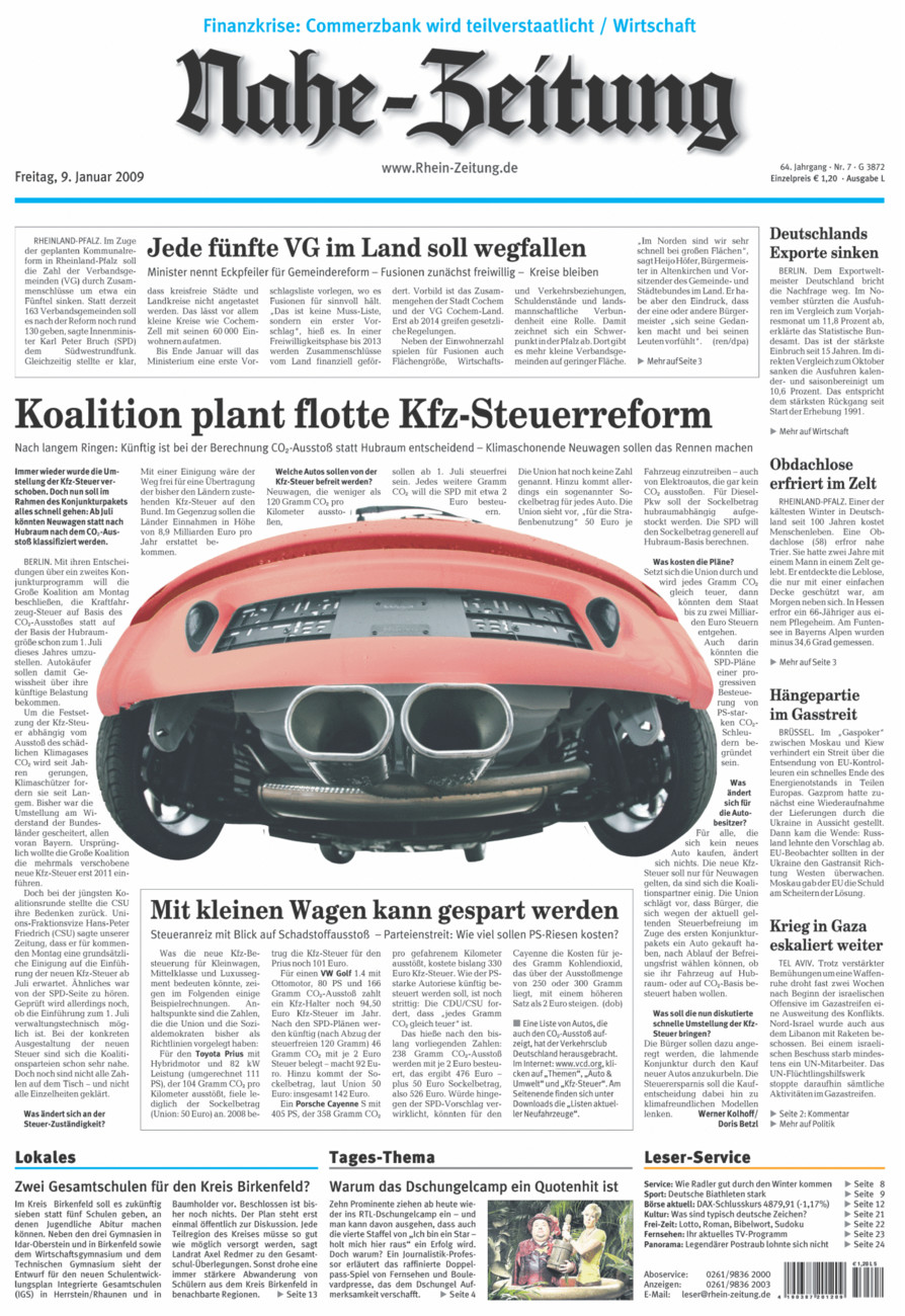 Nahe-Zeitung vom Freitag, 09.01.2009