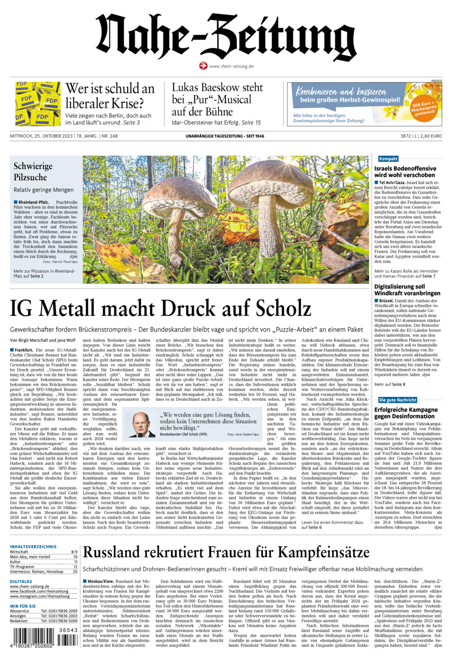 Nahe-Zeitung vom Mittwoch, 25.10.2023