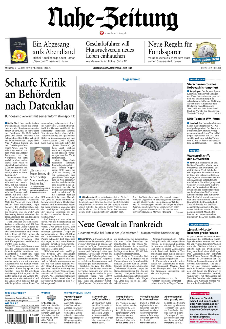 Nahe-Zeitung vom Montag, 07.01.2019