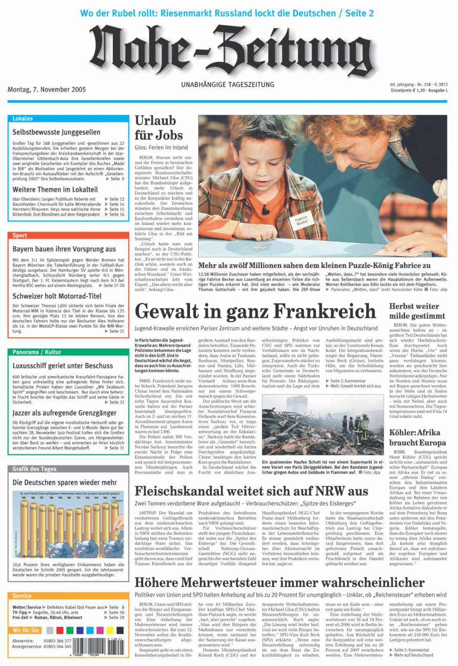 Nahe-Zeitung vom Montag, 07.11.2005