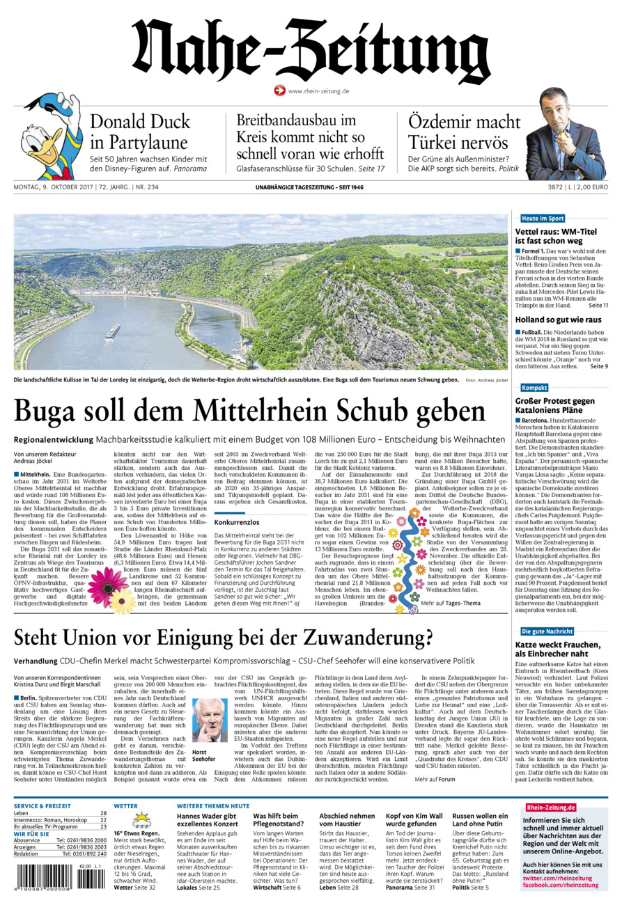 Nahe-Zeitung vom Montag, 09.10.2017
