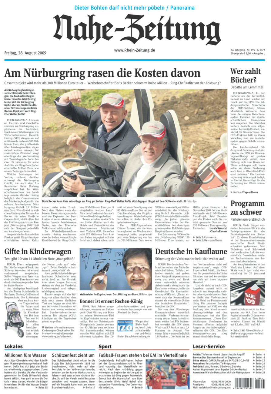 Nahe-Zeitung vom Freitag, 28.08.2009