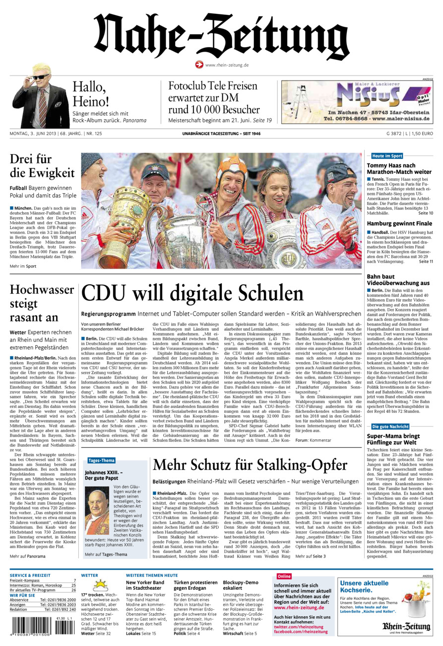 Nahe-Zeitung vom Montag, 03.06.2013