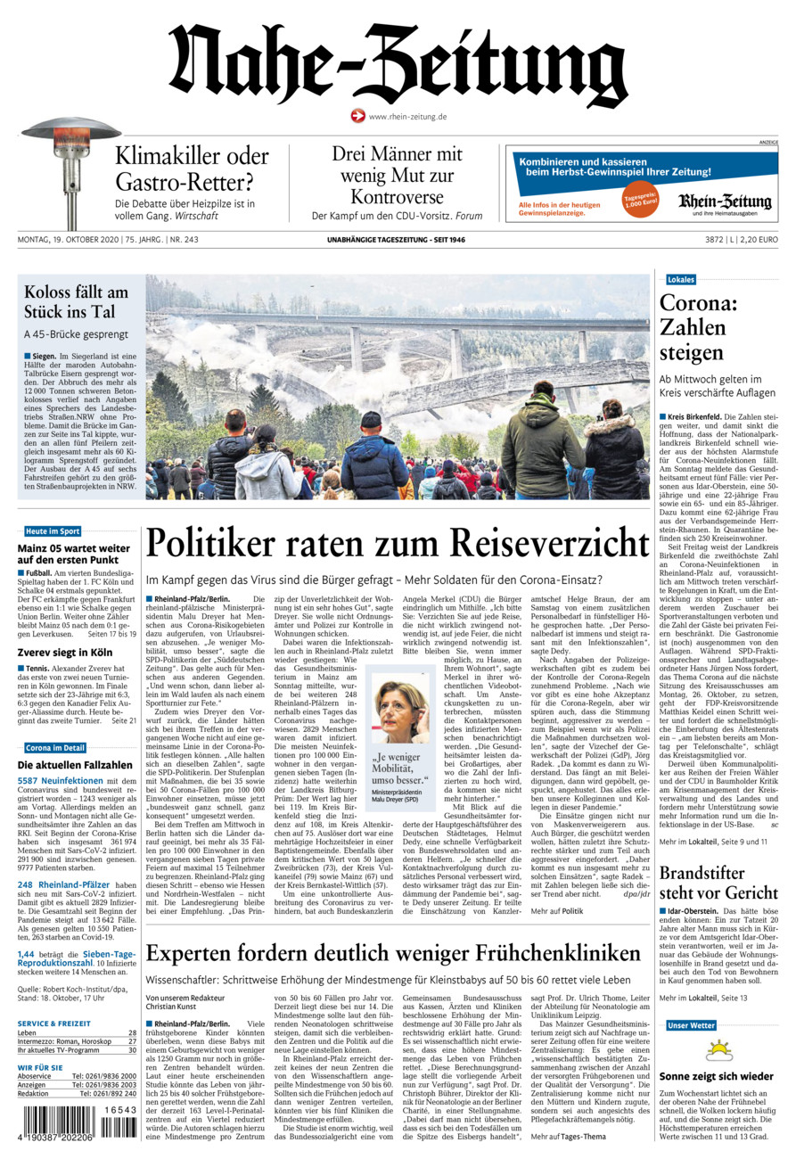 Nahe-Zeitung vom Montag, 19.10.2020