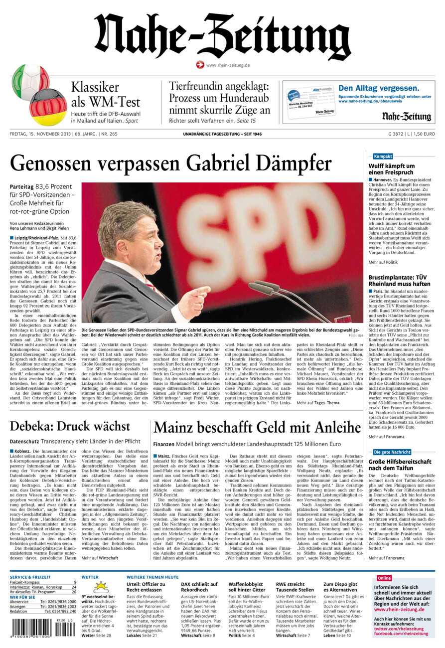 Nahe-Zeitung vom Freitag, 15.11.2013