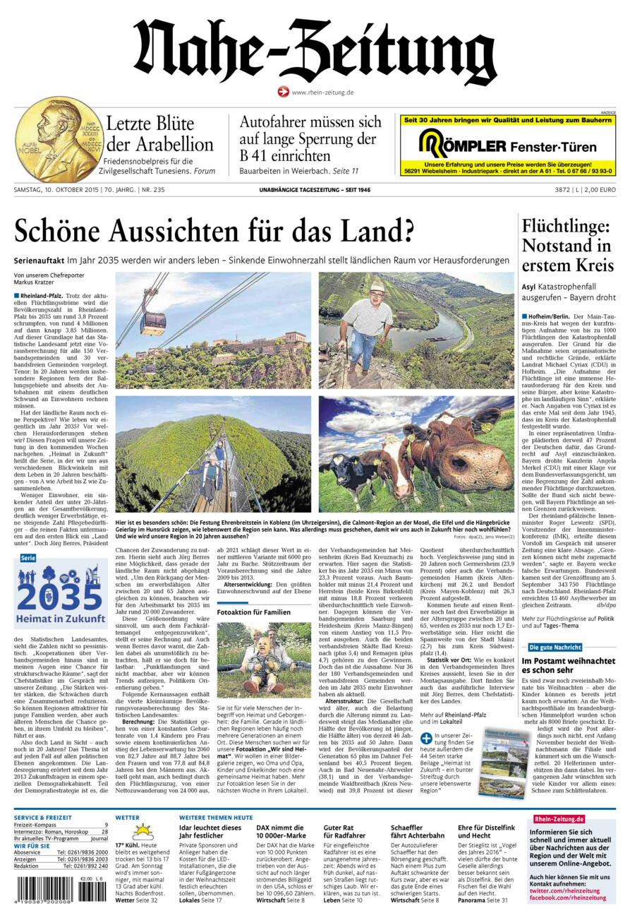 Nahe-Zeitung vom Samstag, 10.10.2015