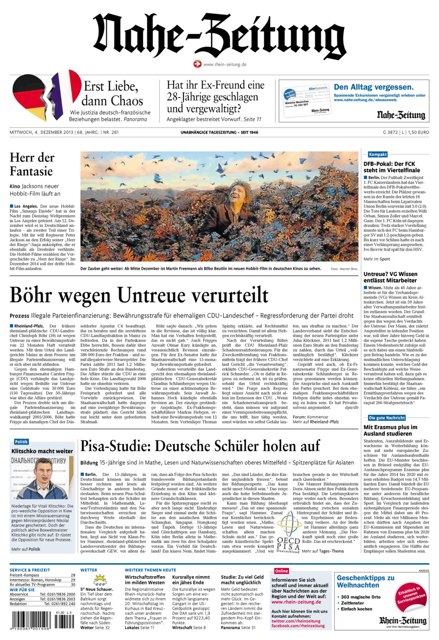 Nahe-Zeitung vom Mittwoch, 04.12.2013