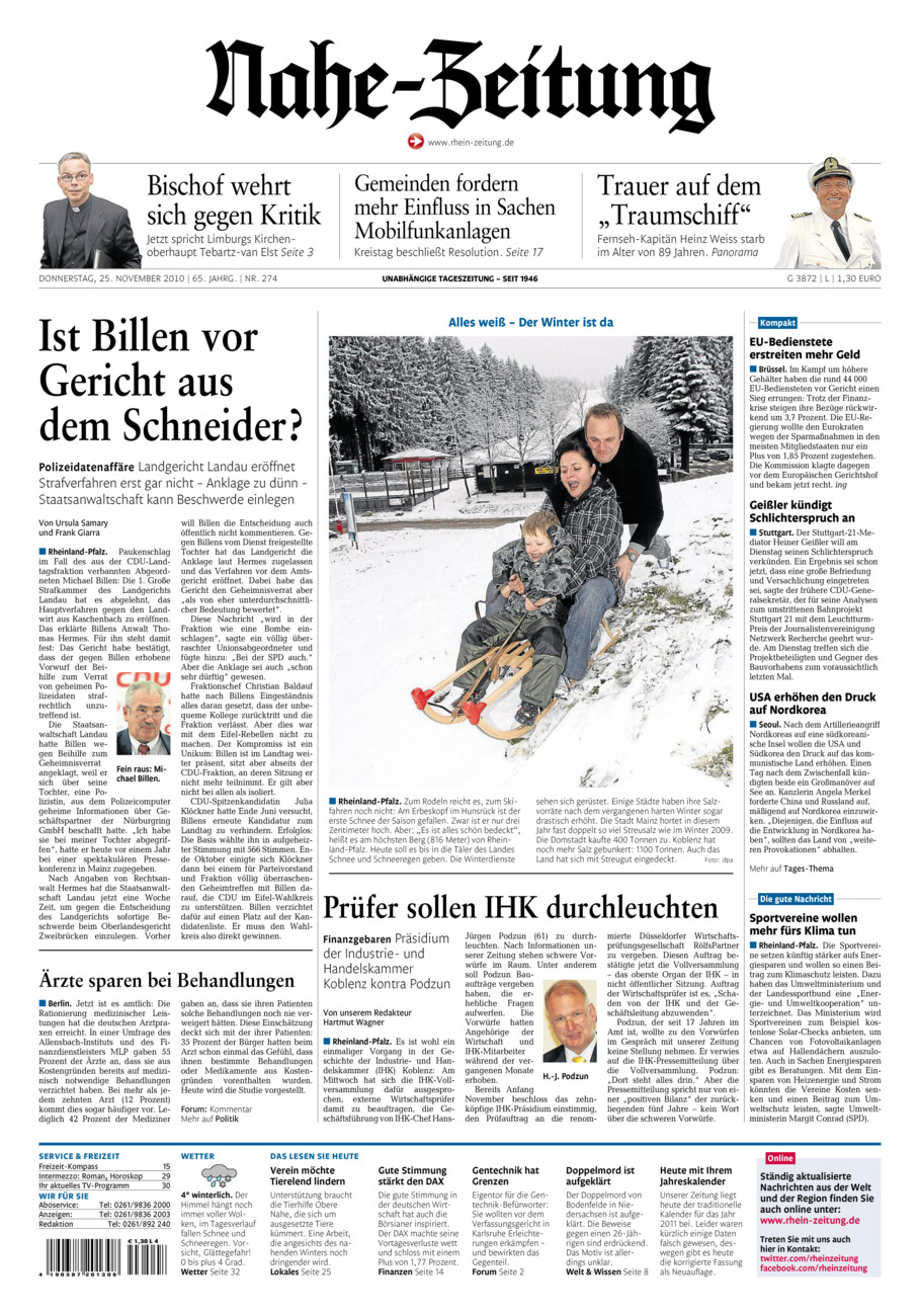 Nahe-Zeitung vom Donnerstag, 25.11.2010