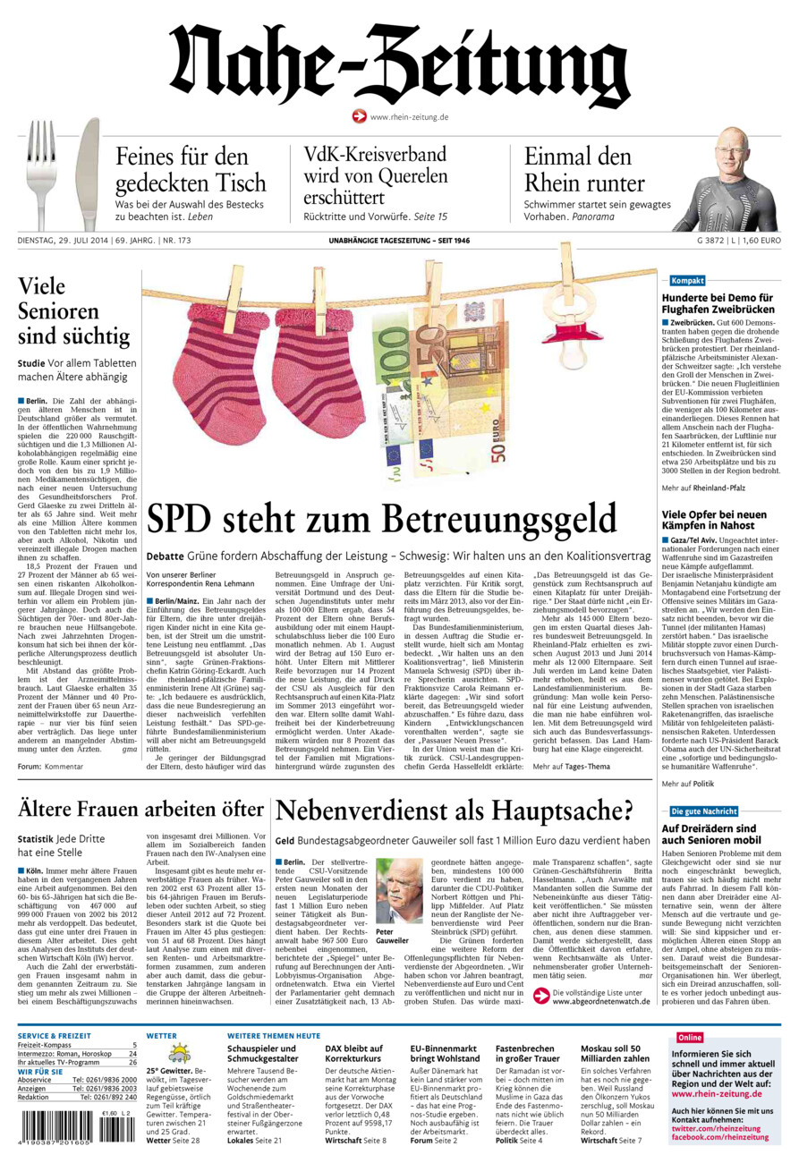 Nahe-Zeitung vom Dienstag, 29.07.2014